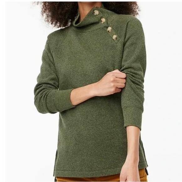 J Crew Wide Button Collar Womens Sweatshirt Top Size M Green Preppy Pullover - Picture 1 of 9